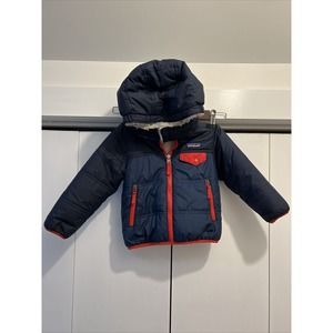 Patagonia Kids Navy Blue Puffer Jacket with Red Accents
